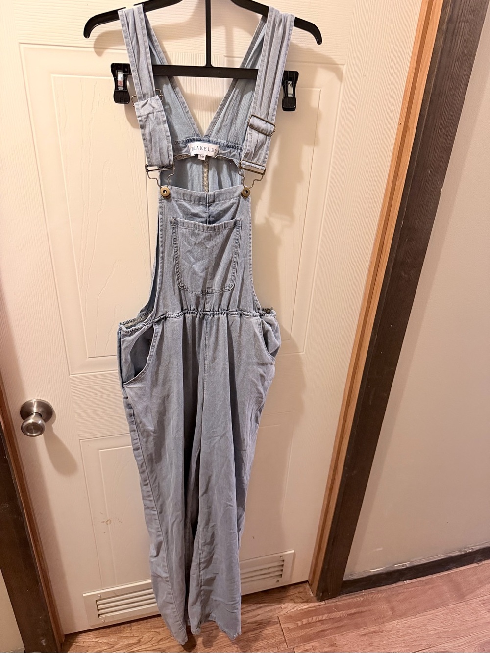 Light Wash Chambray Denim Wide-Leg Overalls - Blakely